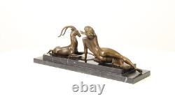 Art Deco Bronze Sculpture of a Woman with an Antelope after A. Vitaleh