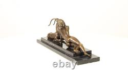Art Deco Bronze Sculpture of a Woman with an Antelope after A. Vitaleh