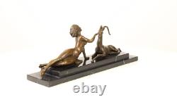 Art Deco Bronze Sculpture of a Woman with an Antelope after A. Vitaleh