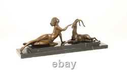 Art Deco Bronze Sculpture of a Woman with an Antelope after A. Vitaleh