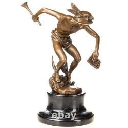 Art Deco Bronze Statue of Hermes on a Black Marble Base, Signed