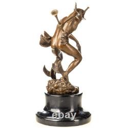 Art Deco Bronze Statue of Hermes on a Black Marble Base, Signed