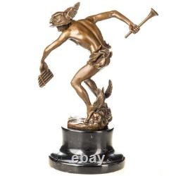 Art Deco Bronze Statue of Hermes on a Black Marble Base, Signed