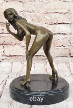 Art Deco Bronze Statue of Nude Girl on Table Sexy Artwork NR