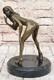Art Deco Bronze Statue Of Nude Girl On Table Sexy Artwork Nr