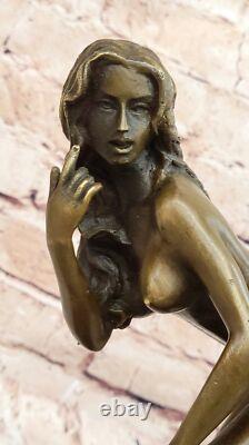 Art Deco Bronze Statue of Nude Girl on Table Sexy Artwork NR