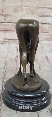 Art Deco Bronze Statue of Nude Girl on Table Sexy Cast Iron Sculpture