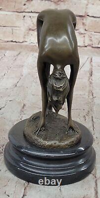 Art Deco Bronze Statue of Nude Girl on Table Sexy Cast Iron Sculpture