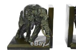 Art Deco Cast Iron Original Milo Two Elephant Wildlife Bronze Sculpture Bookends