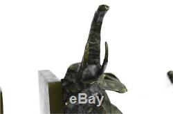 Art Deco Cast Iron Original Milo Two Elephant Wildlife Bronze Sculpture Bookends