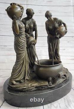 Art Deco Centerpiece with Bronze Sculpture of Standing Girls Chair Woman Gift