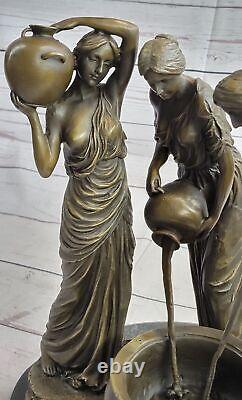 Art Deco Centerpiece with Bronze Sculpture of Standing Girls Chair Woman Gift