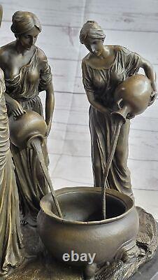 Art Deco Centerpiece with Bronze Sculpture of Standing Girls Chair Woman Gift