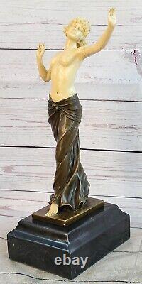 Art Deco Chair Sexy Girl Bronze Sculpture Marble Base Figurine Large Gift