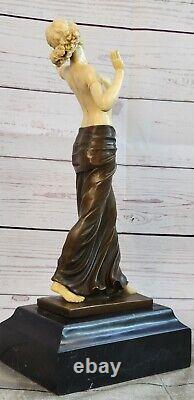 Art Deco Chair Sexy Girl Bronze Sculpture Marble Base Figurine Large Gift