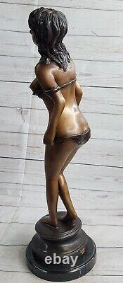 Art Deco Erotic Bronze Female Nude Statue Figure Font Girl Chair Sculpture