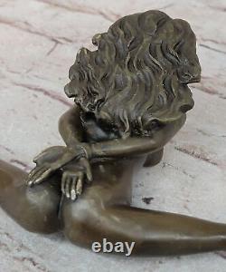 Art Deco Erotic Nude Girl Real Bronze Sculpture Casting Figurine