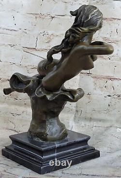 Art Deco Erotic Nude Nymph Bronze Statue Figurine Marble Sculpture Figurine
