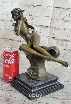 Art Deco Erotic Nude Nymph Bronze Statue Figurine Marble Sculpture Gift.