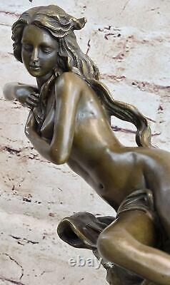 Art Deco Erotic Nude Nymph Bronze Statue Figurine Marble Sculpture Gift.