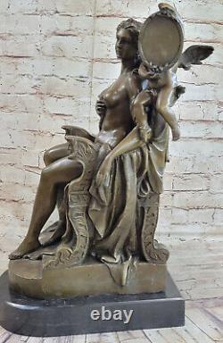 Art Deco Female Bronze Chair - Beautiful Venus with Angel Sculpture Decor Sale