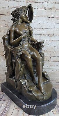 Art Deco Female Bronze Chair - Beautiful Venus with Angel Sculpture Decor Sale