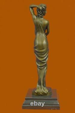 Art Deco Female Chair Signed Long Bronze Sculpture Figurine Home Decor