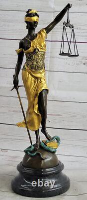 Art Deco Gold Accent Store Justice Original Signed Mayer Bronze Sculpture Figurine