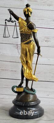 Art Deco Gold Accent Store Justice Original Signed Mayer Bronze Sculpture Figurine