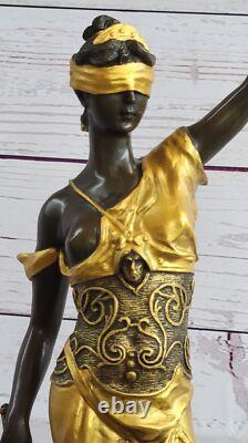 Art Deco Gold Accent Store Justice Original Signed Mayer Bronze Sculpture Figurine