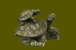 Art Deco Handmade Turtle Family Group Genuine Bronze Sculpture Figurine
