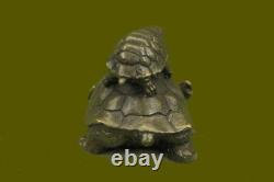 Art Deco Handmade Turtle Family Group Genuine Bronze Sculpture Figurine