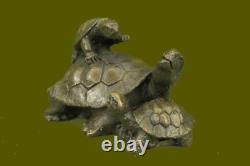 Art Deco Handmade Turtle Family Group Genuine Bronze Sculpture Figurine