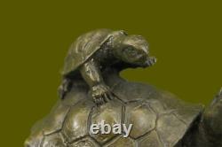 Art Deco Handmade Turtle Family Group Genuine Bronze Sculpture Figurine