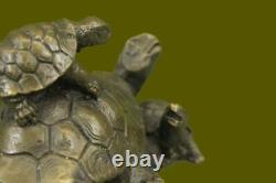 Art Deco Handmade Turtle Family Group Genuine Bronze Sculpture Figurine