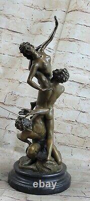 Art Deco Home Office Bronze Sculpture Abduction Nude Female Marble Statue