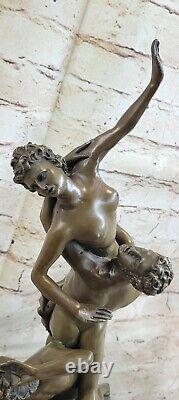 Art Deco Home Office Bronze Sculpture Abduction Nude Female Marble Statue