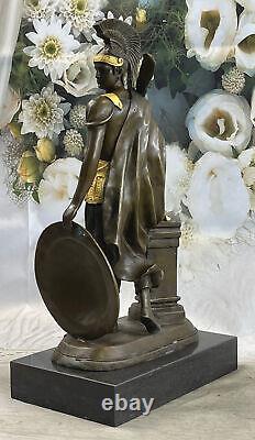 Art Deco Large Roman Warrior Bronze Sculpture with Marble Base and Gilded Figurine