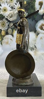 Art Deco Large Roman Warrior Bronze Sculpture with Marble Base and Gilded Figurine