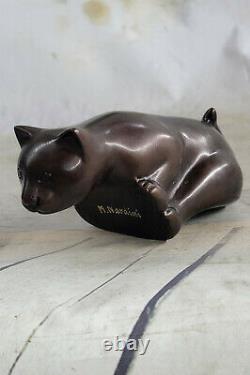 Art Deco Lion Signed Bronze Statue Figure Cubist Wild Cat Sculpture