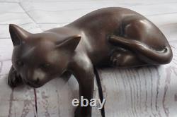 Art Deco Lion Signed Bronze Statue Figurine Cubist Wild Cat Cast Iron Art