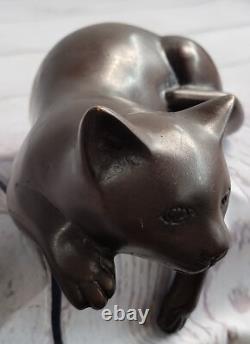 Art Deco Lion Signed Bronze Statue Figurine Cubist Wild Cat Cast Iron Art