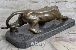 Art Deco Made Mountain Lion Bronze Wildlife Sculpture By Barye Case