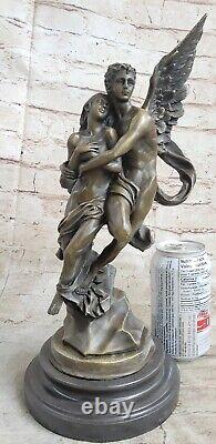 Art Deco Marble Bronze Sculpture Angel Psychic And Eros Statue Figure Cupid