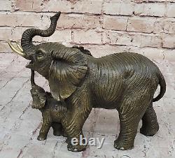 Art Deco Mother Elephant and Calf Bronze Cast Sculpture Signed Figurine Sale