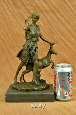 Art Deco Mythical Diana The Hunter with Stag Bronze Sculpture Decor