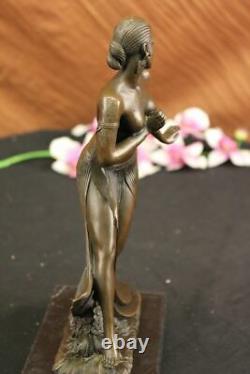Art Deco / New Hot Font Nude Female Dancer Bronze Sculpture Marble Base