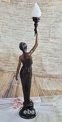 Art Deco / Nouveau High Woman French Lamp Bronze Sculpture Statue