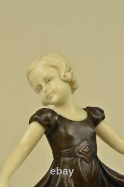 Art Deco Os Bronze Dancing Girl Signed Preiss Sculpture Statue Figure Decor