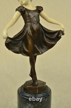 Art Deco Os Bronze Dancing Girl Signed Preiss Sculpture Statue Figure Decor